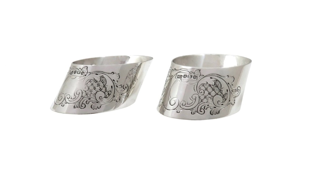 Pair of Antique Victorian Sterling Silver Napkin Rings in Case 1897 View II