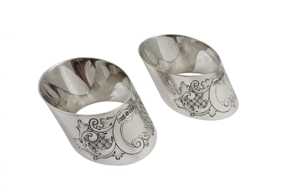 Pair of Antique Victorian Sterling Silver Napkin Rings in Case 1897 View IV