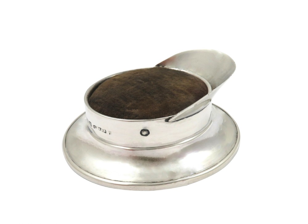 Antique Sterling Silver Officer's Peaked Cap Pin Cushion 1914 View II