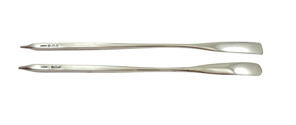 Pair of Antique Sterling Silver Rowing Oar Cocktail Stirrers 1935 View VI