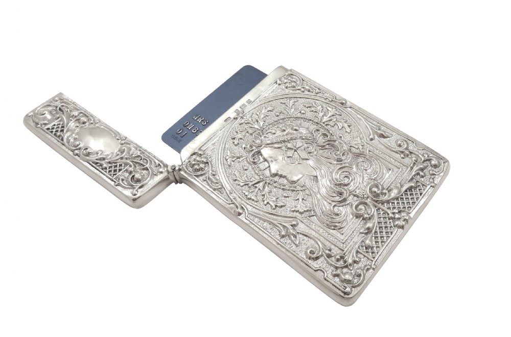 Antique Art Nouveau Sterling Silver Card Case 1902 View V