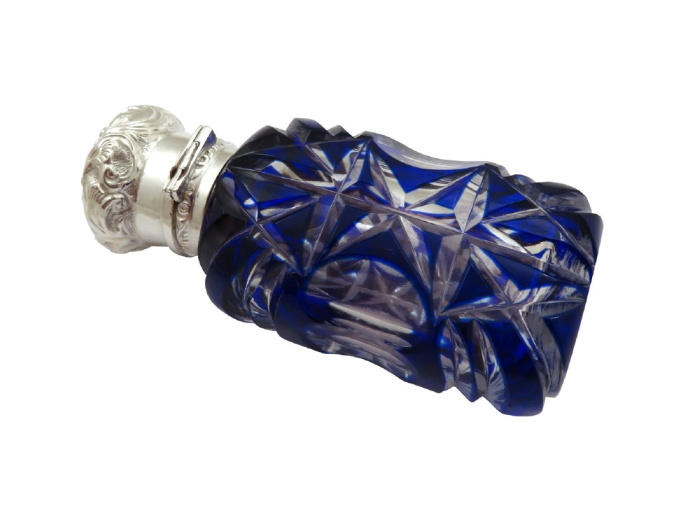 Antique Victorian Sterling Silver & Blue Glass Scent Bottle 1893 View IV