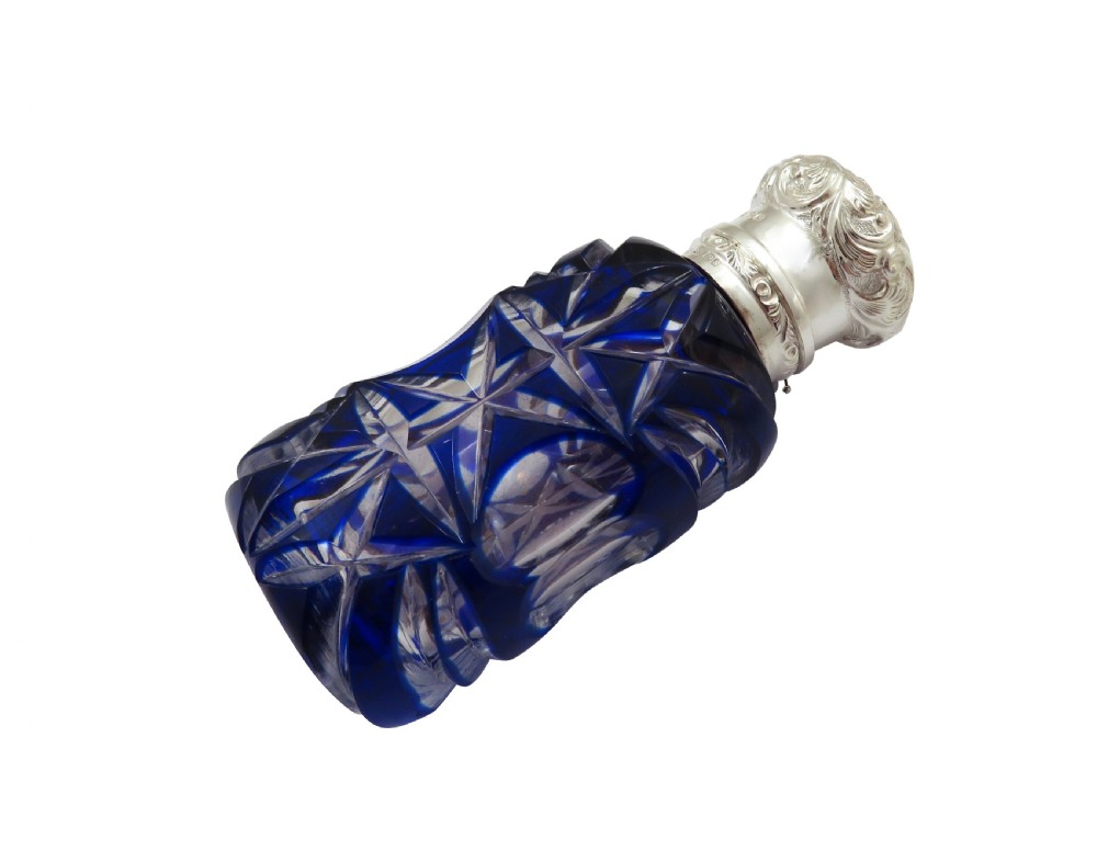 Antique Victorian Sterling Silver & Blue Glass Scent Bottle 1893 View VIII