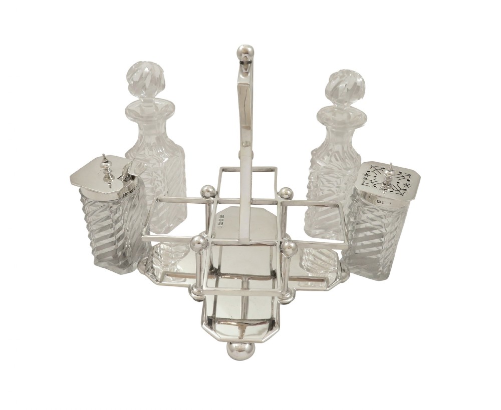 Antique Victorian Sterling Silver & Cut Glass Cruet Set 1891 View II