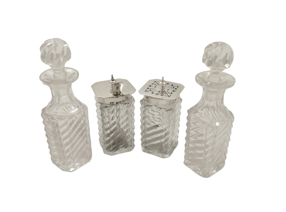 Antique Victorian Sterling Silver & Cut Glass Cruet Set 1891 View VII