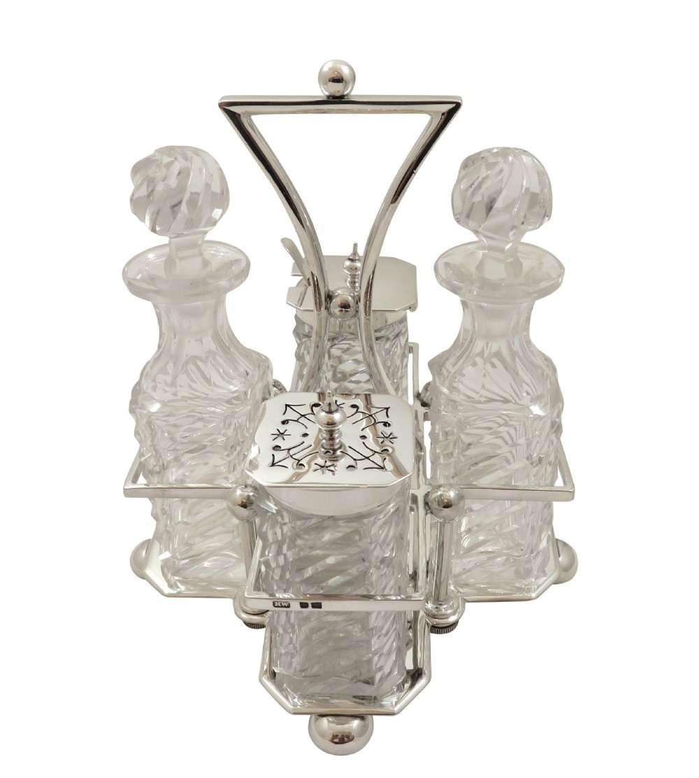 Antique Victorian Sterling Silver & Cut Glass Cruet Set 1891 View IX