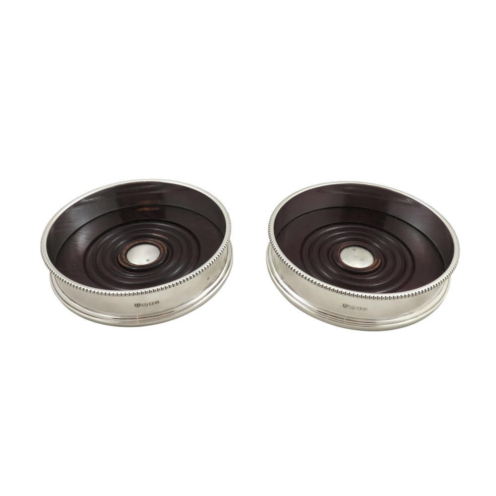 Pair of Vintage Sterling Silver Wine Coasters 