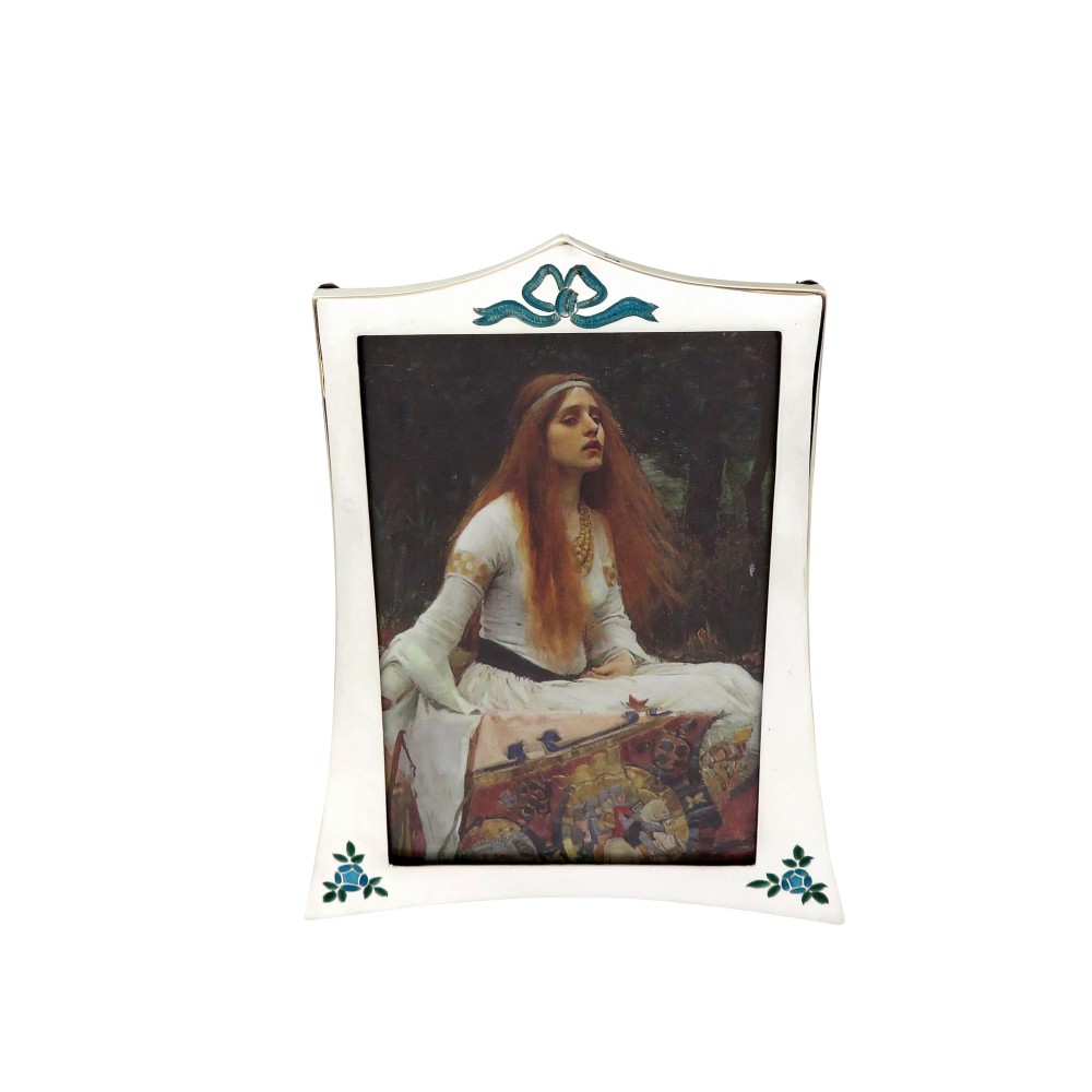 Antique Art Nouveau Sterling Silver & Enamel Photo Frame 1925