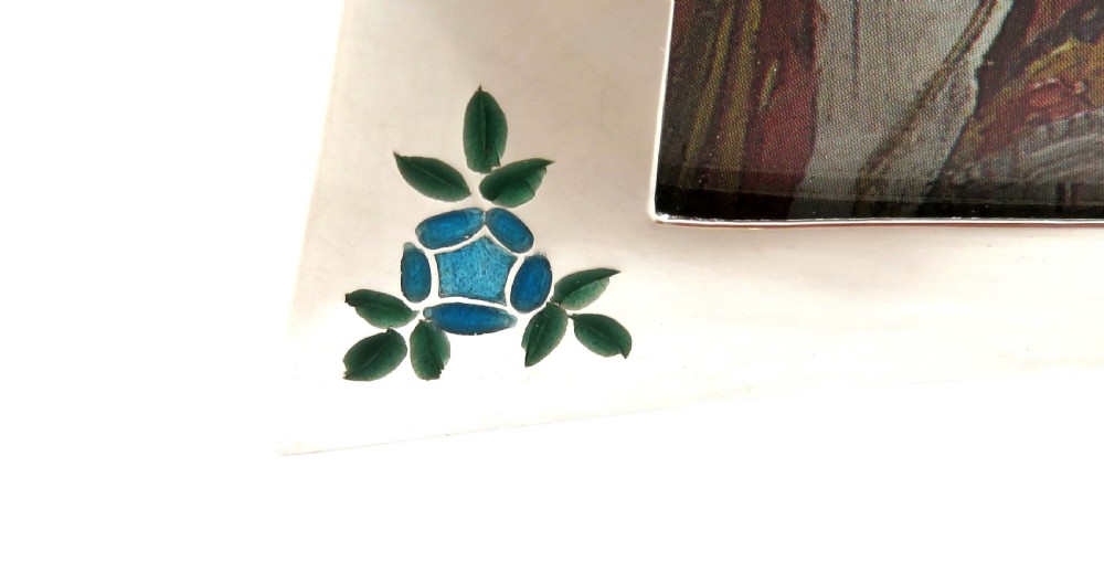 Antique Art Nouveau Sterling Silver & Enamel Photo Frame 1925 View IX