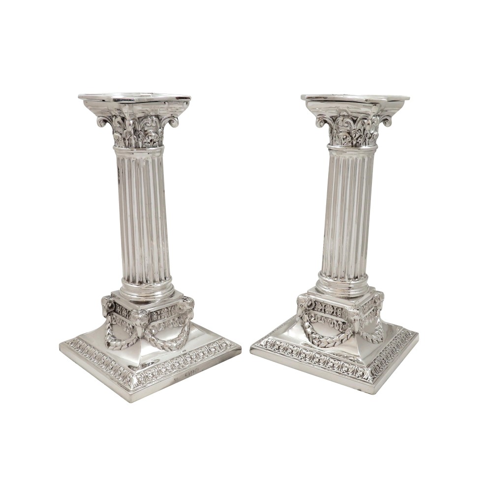 Pair of Antique Victorian Sterling Silver 'Rams Heads' Candlesticks 1890