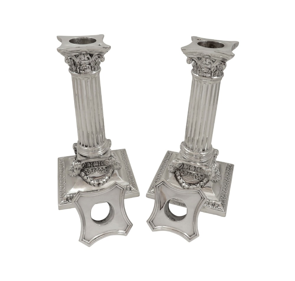 Pair of Antique Victorian Sterling Silver 'Rams Heads' Candlesticks 1890 View V