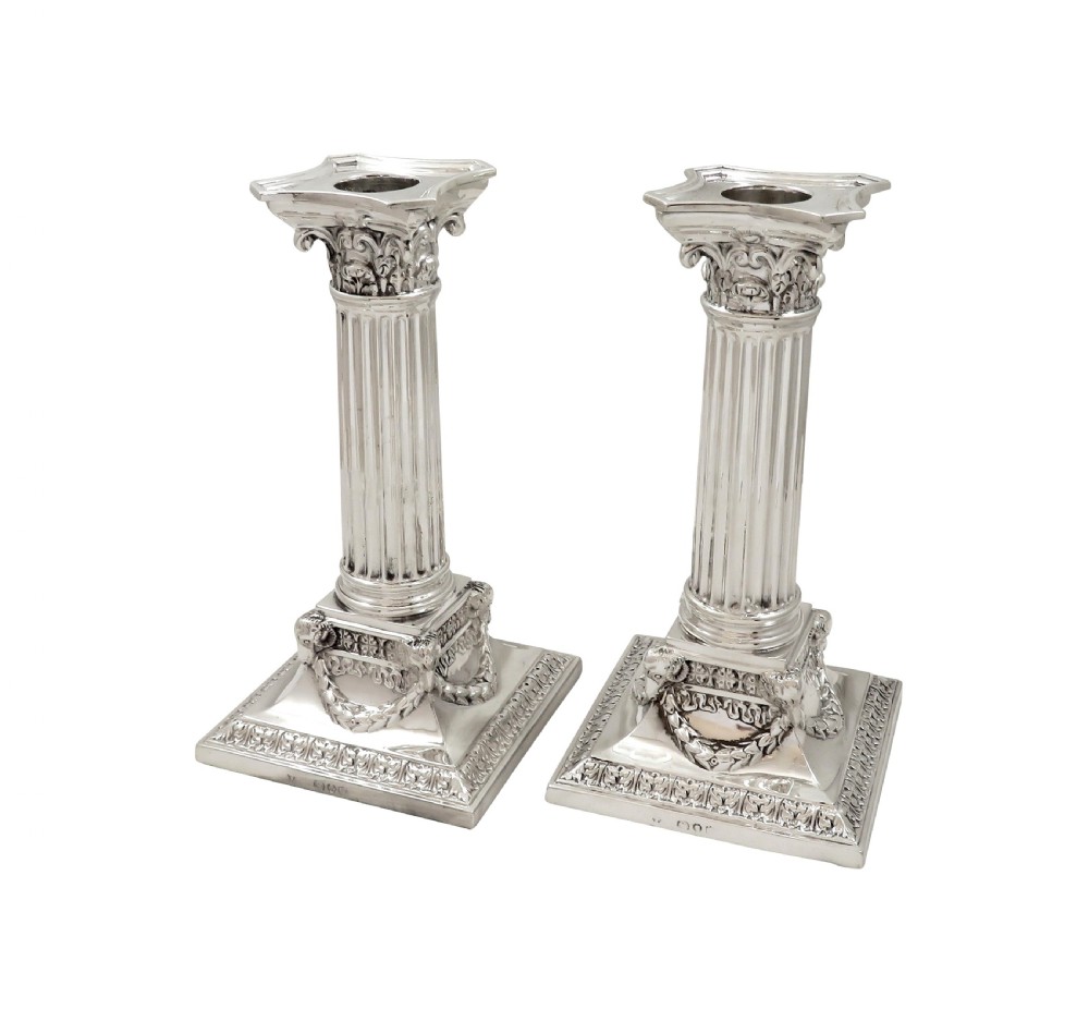 Pair of Antique Victorian Sterling Silver 'Rams Heads' Candlesticks 1890 View IX