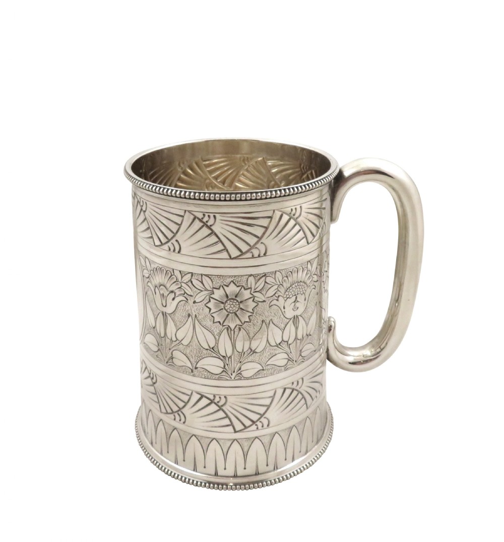Antique Victorian Sterling Silver Pint Tankard / Mug 1900 View IX