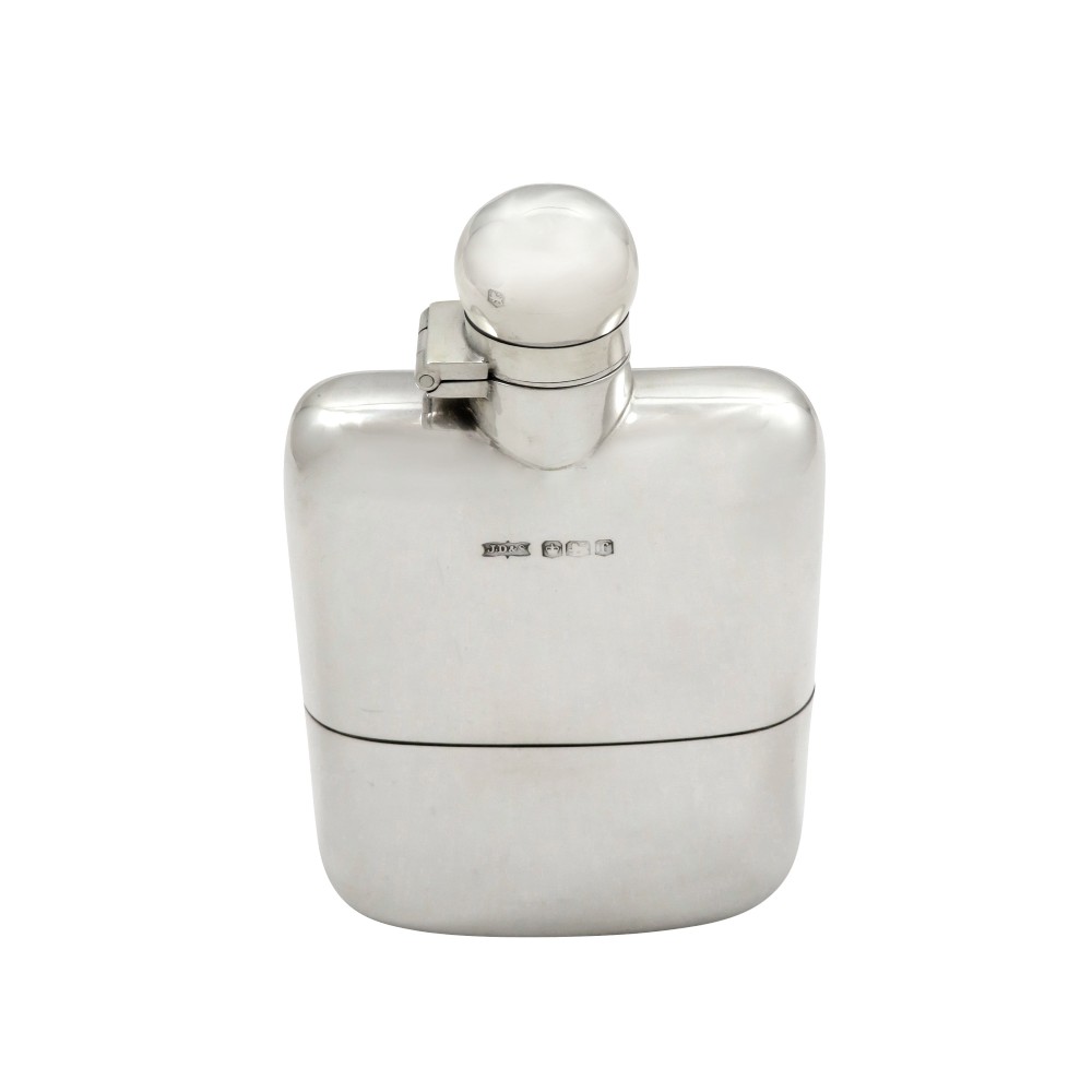 Antique George V Sterling Silver Hip Flask with Cup 1923
