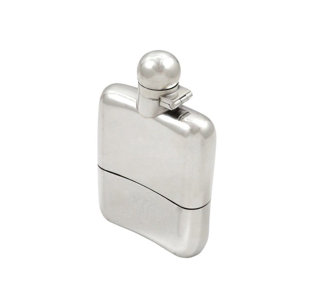 Antique George V Sterling Silver Hip Flask with Cup 1923 View II