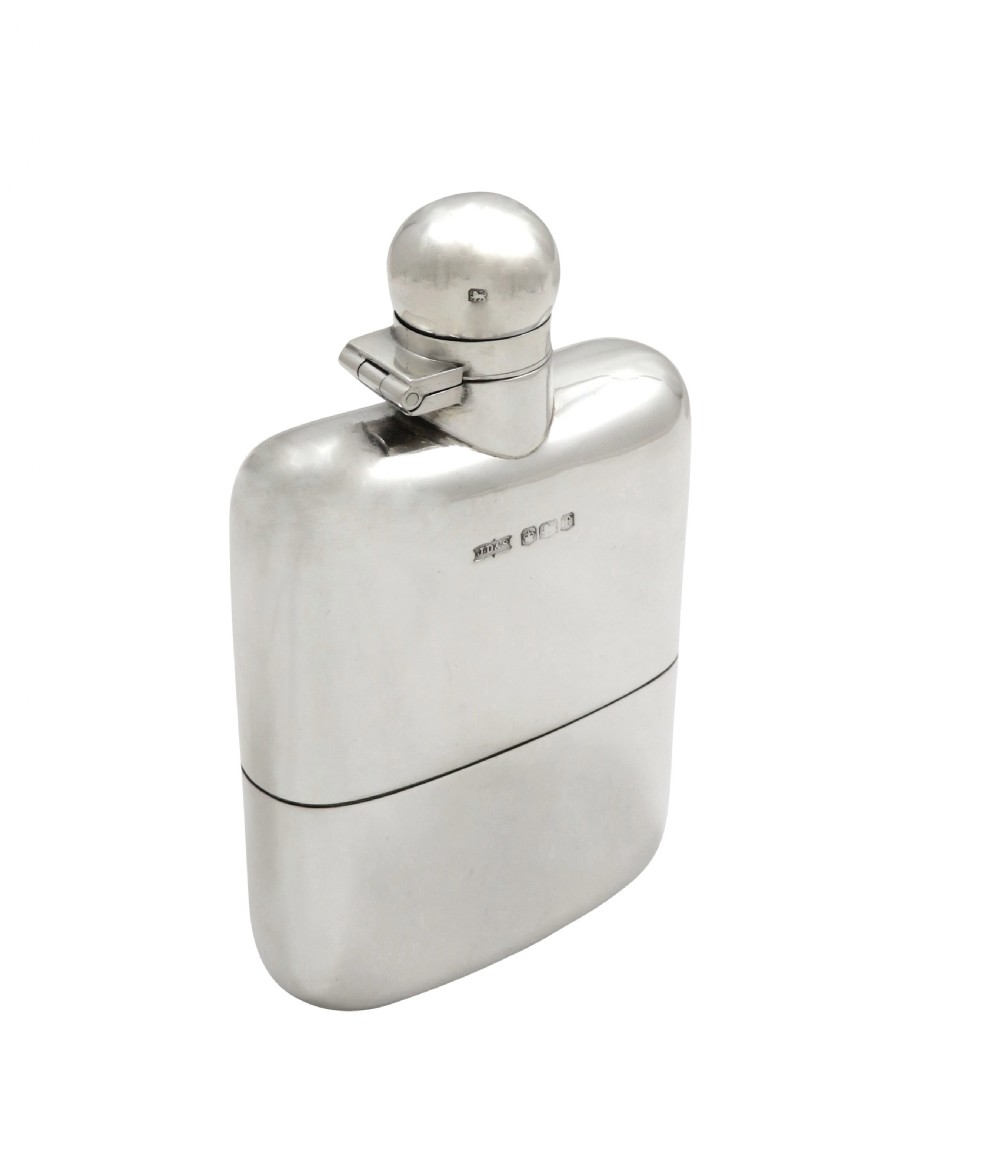 Antique George V Sterling Silver Hip Flask with Cup 1923 View VIII