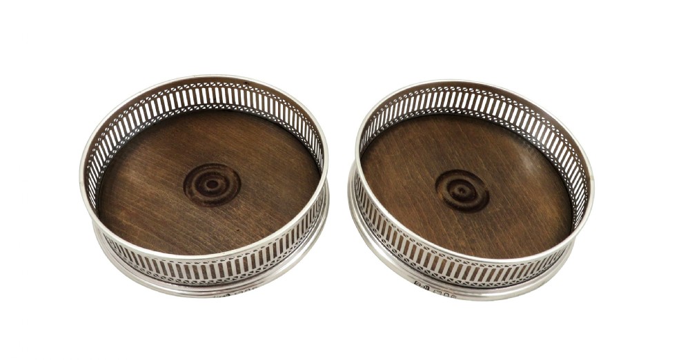 Pair of Vintage Sterling Silver Wine Coasters View II