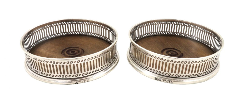 Pair of Vintage Sterling Silver Wine Coasters View V