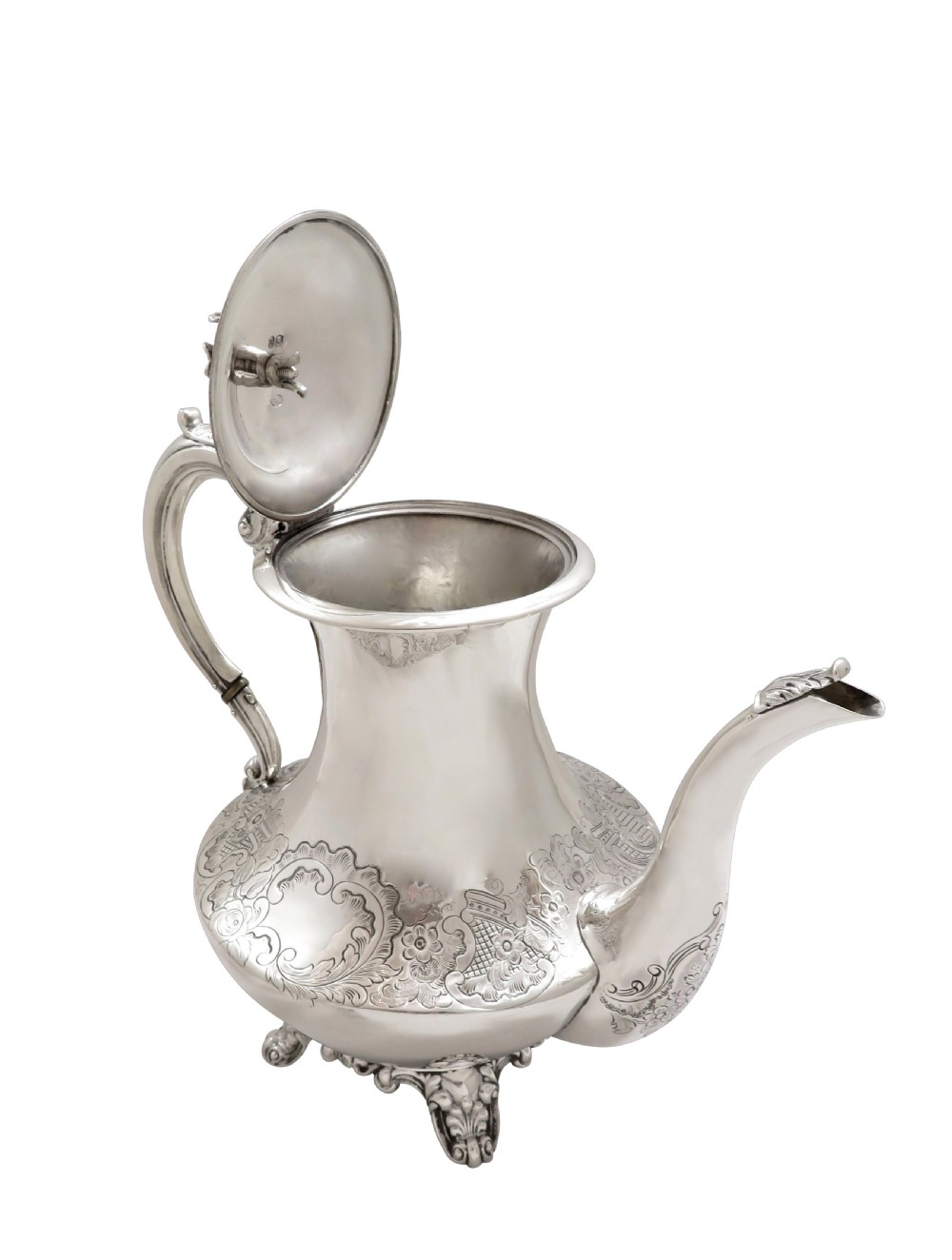 Antique Early Victorian Sterling Silver Coffee Pot 1839 View III
