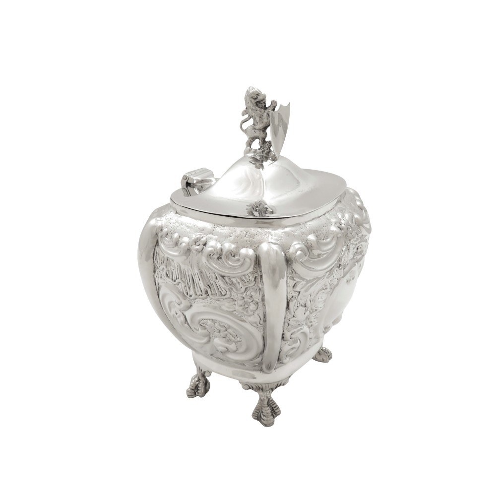Antique Edwardian Sterling Silver 'Lion' Caddy 1905
