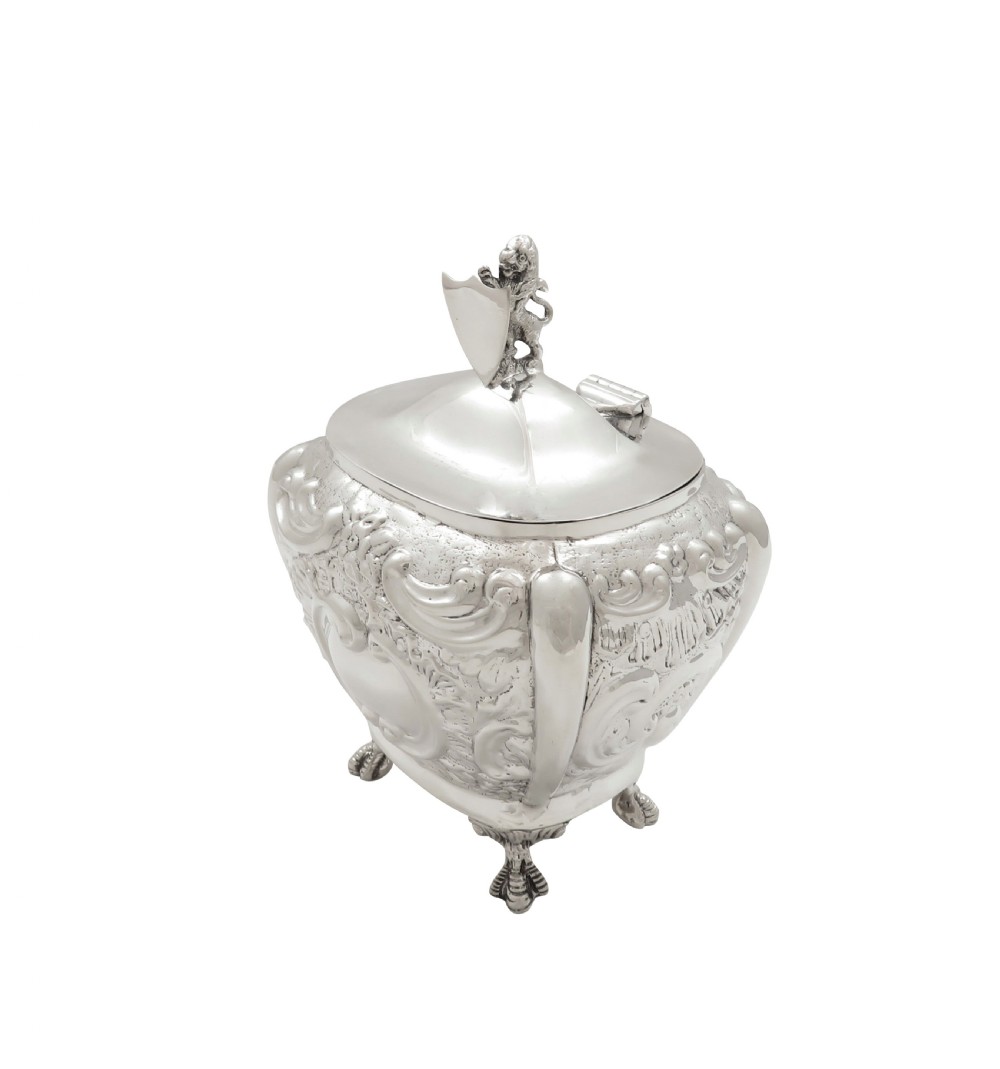 Antique Edwardian Sterling Silver 'Lion' Caddy 1905 View VI
