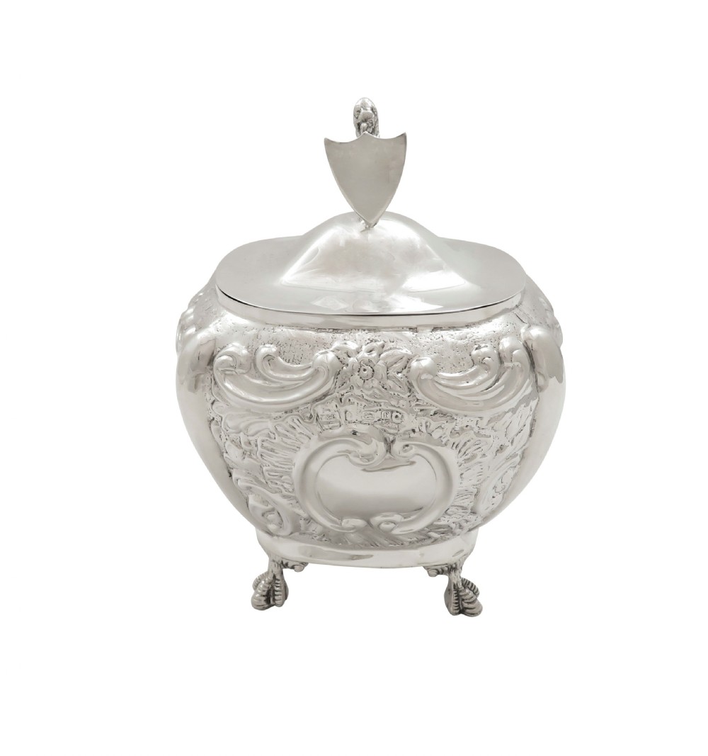 Antique Edwardian Sterling Silver 'Lion' Caddy 1905 View IX