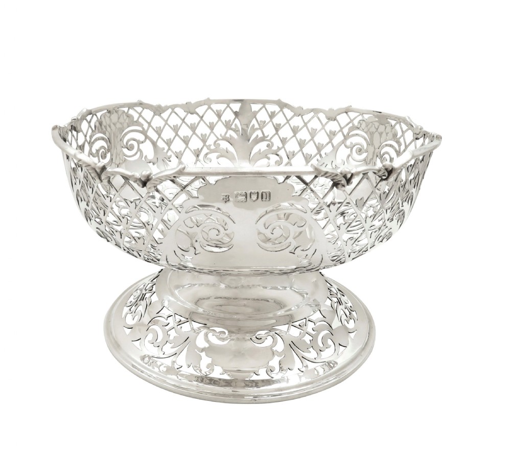 Antique Edwardian Sterling Silver Pierced Bowl on Pedestal Foot 1908 View IV