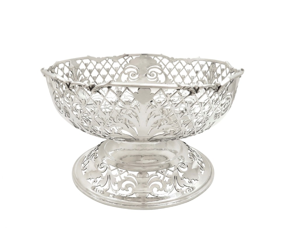 Antique Edwardian Sterling Silver Pierced Bowl on Pedestal Foot 1908 View VII
