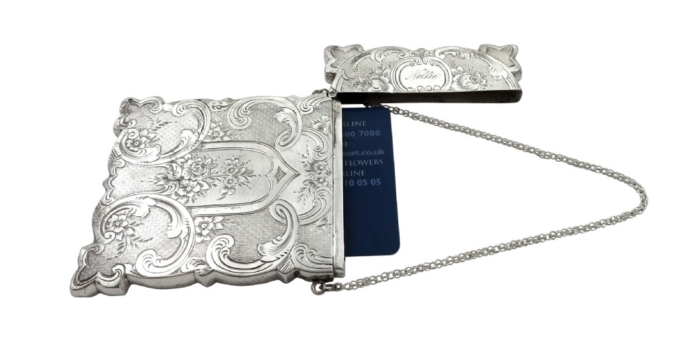 Antique Victorian Sterling Silver Calling Card Case 1859 - Nellie View IV