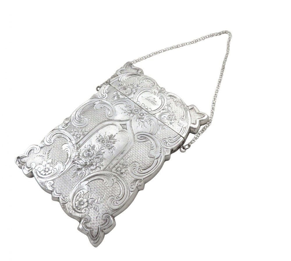 Antique Victorian Sterling Silver Calling Card Case 1859 - Nellie View VII