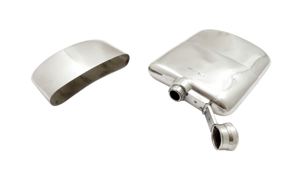 Antique George V Sterling Silver Hip Flask with Cup 1922 View II