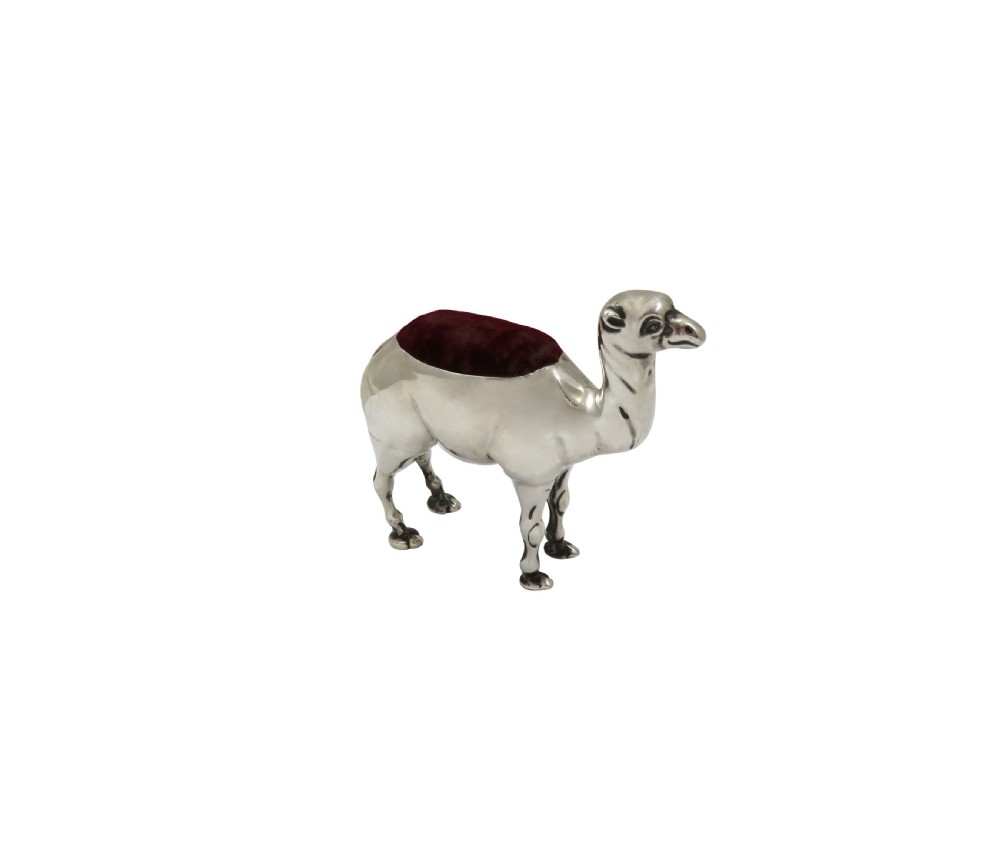 Antique Edwardian Sterling Silver Camel Pin Cushion 1906 View III