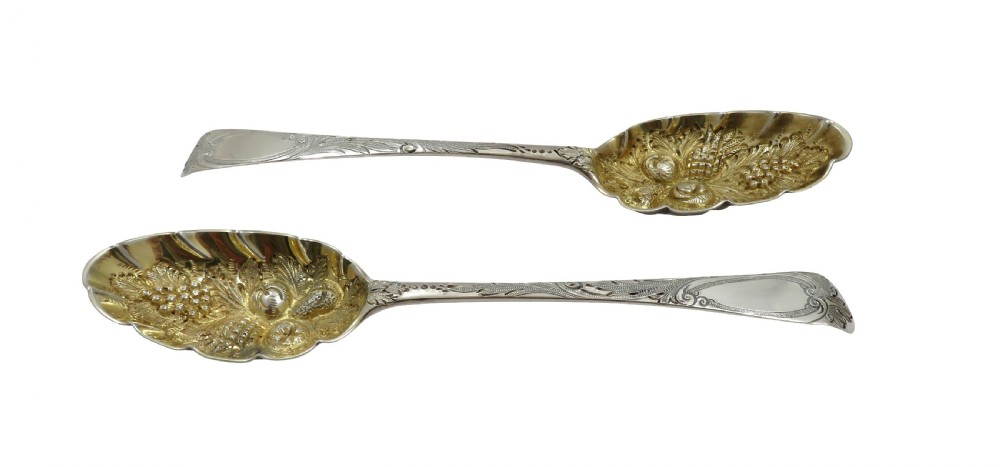 Pair of Antique Georgian Sterling Silver Berry Spoons in Case 1769 View II