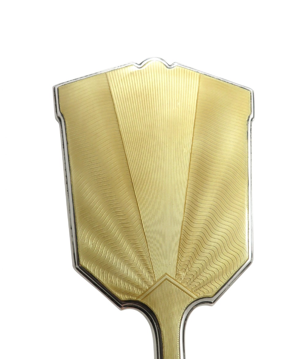 Antique Art Deco Sterling Silver & Yellow Enamel Hand Mirror 1931 View III