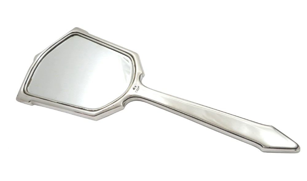 Antique Art Deco Sterling Silver & Yellow Enamel Hand Mirror 1931 View IV
