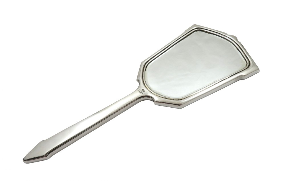 Antique Art Deco Sterling Silver & Yellow Enamel Hand Mirror 1931 View VI