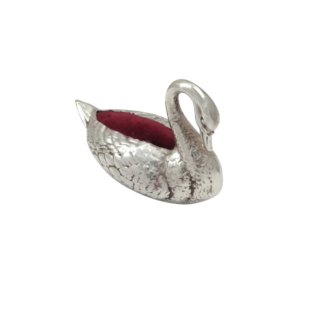 Antique Sterling Silver Swan Pin Cushion 1921