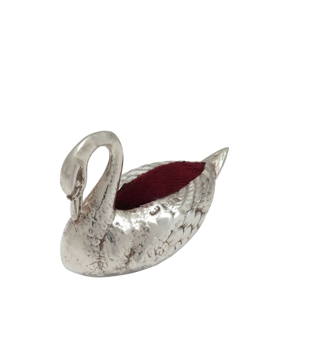 Antique Sterling Silver Swan Pin Cushion 1921 View VI