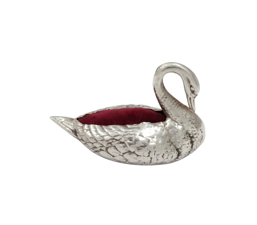 Antique Sterling Silver Swan Pin Cushion 1921 View VIII