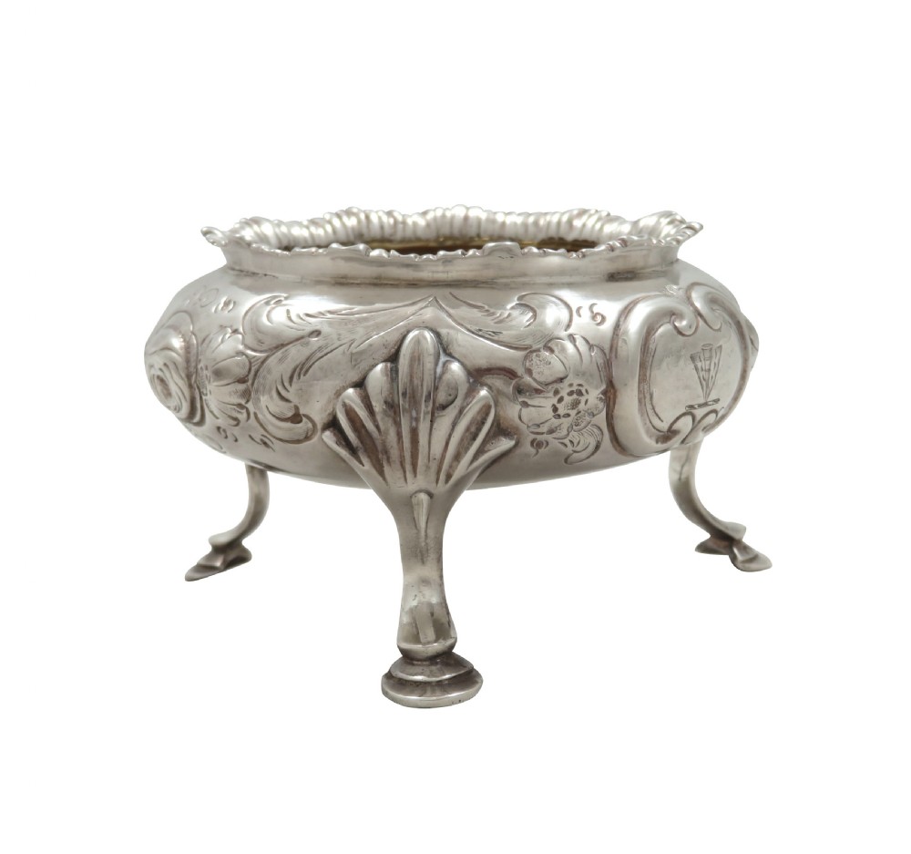 Pair of Antique Victorian Sterling Silver Salts with Crests 1854 View VI