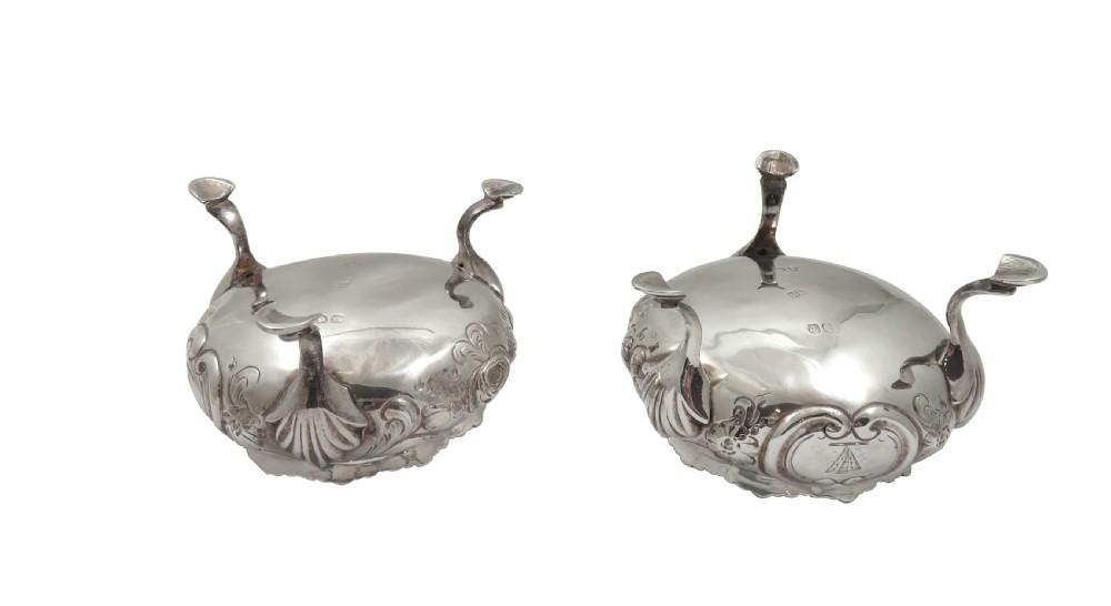 Pair of Antique Victorian Sterling Silver Salts with Crests 1854 View XI