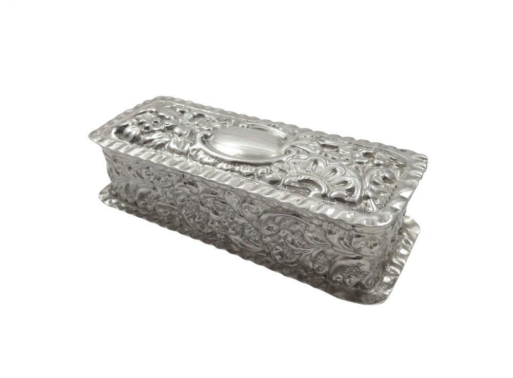 Antique Victorian Sterling Silver Ring Box 1900 View IX