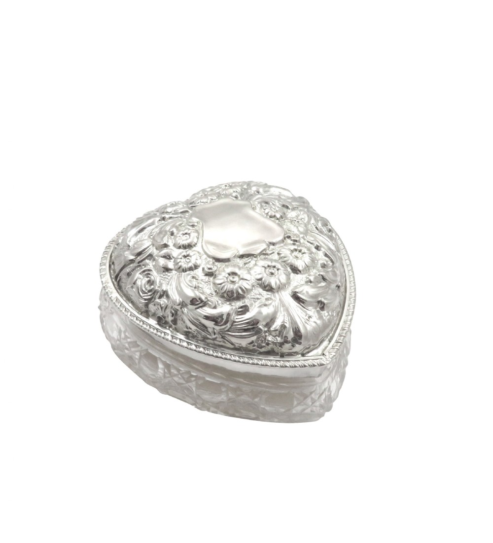 Antique Edwardian Sterling Silver & Cut Glass Heart Box 1901 View X