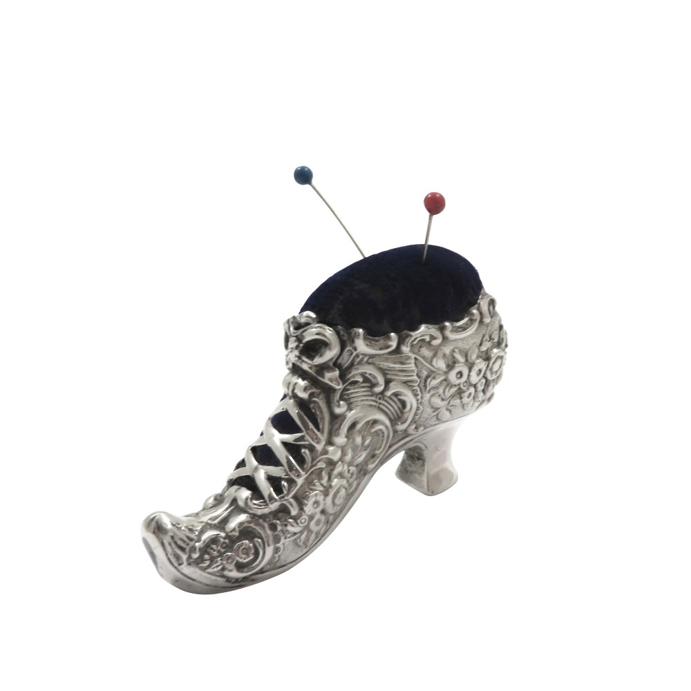 Antique Edwardian Sterling Silver Shoe Pin Cushion 1907