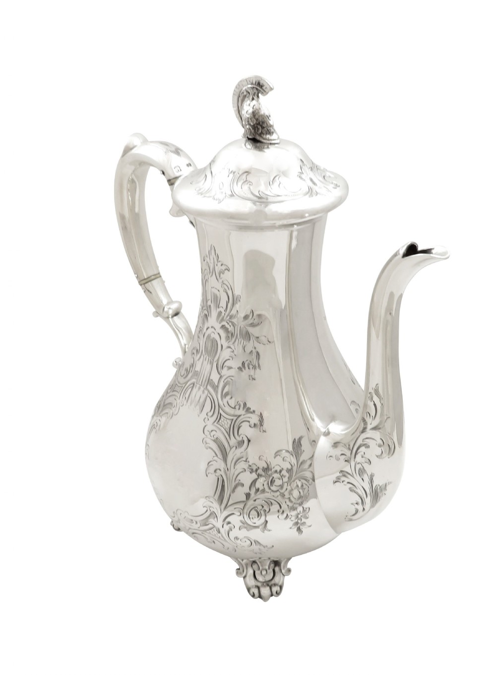 Antique Early Victorian Sterling Silver Coffee Pot 1845 View VII