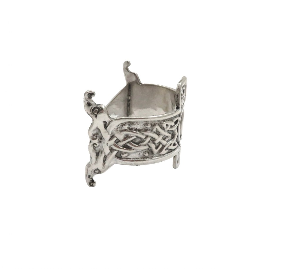 Antique Scottish Sterling Silver 'Celtic Cross' Napkin Ring in Case 1944 View V