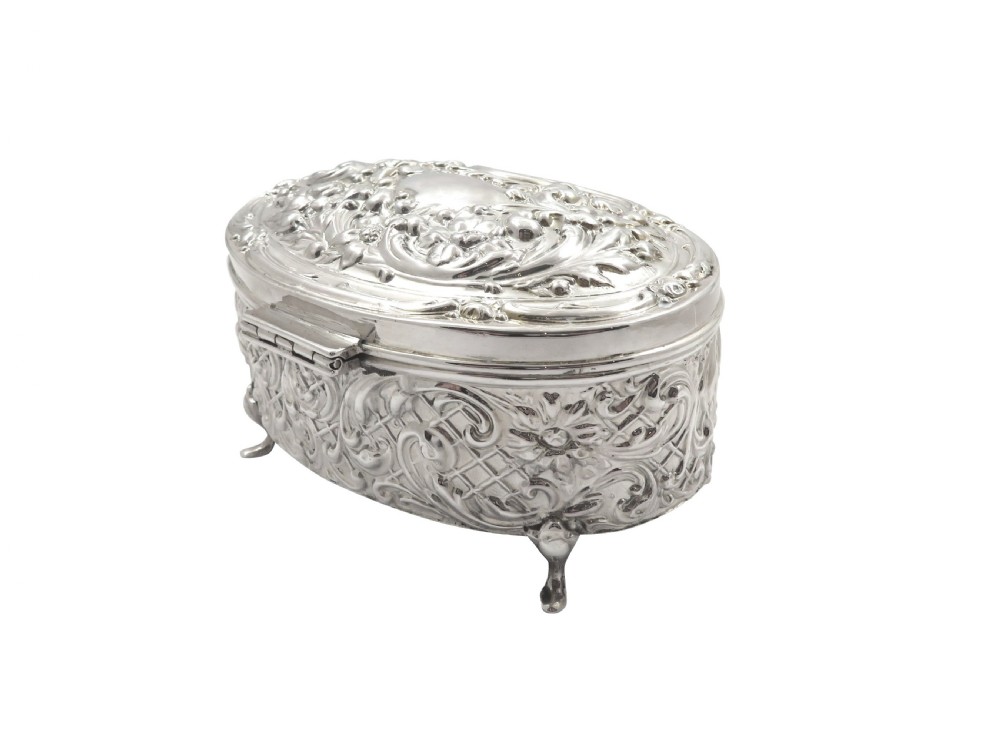 Antique Edwardian Sterling Silver Trinket box 1906 View V