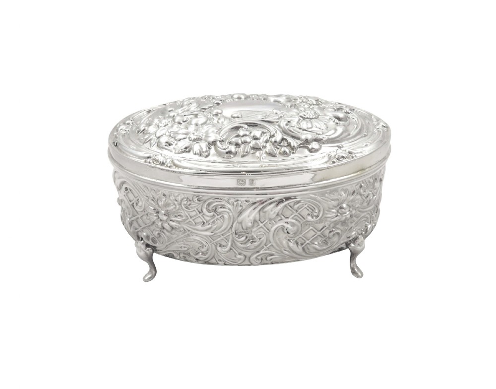 Antique Edwardian Sterling Silver Trinket box 1906 View X