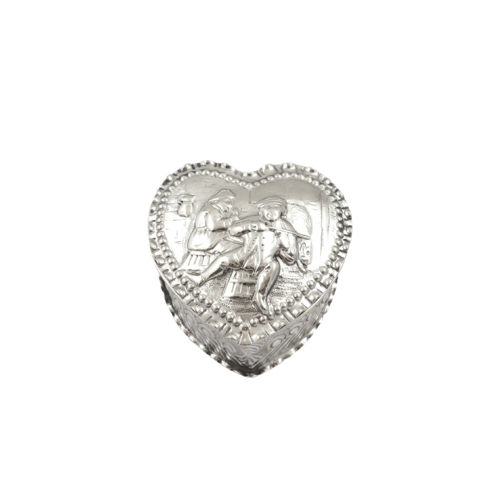 Antique Victorian Sterling Silver Heart Shape Trinket Box 1889