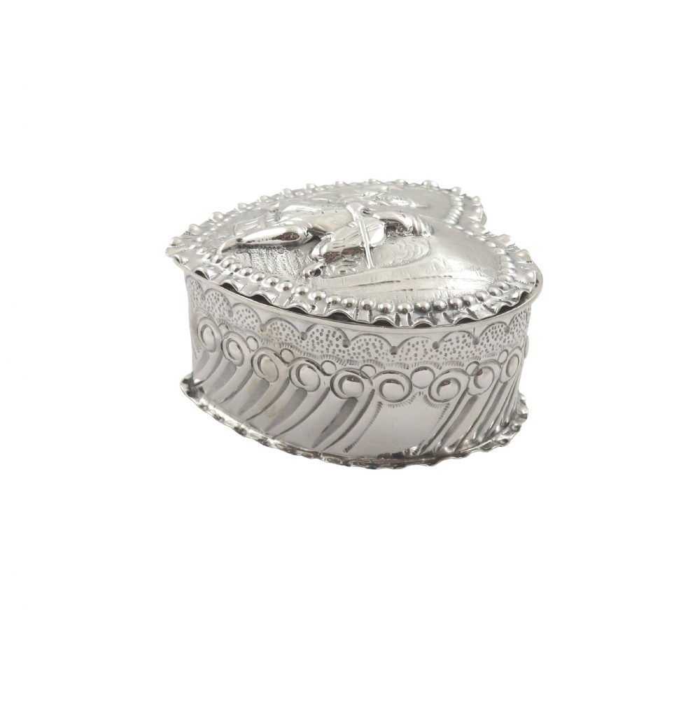 Antique Victorian Sterling Silver Heart Shape Trinket Box 1889 View V
